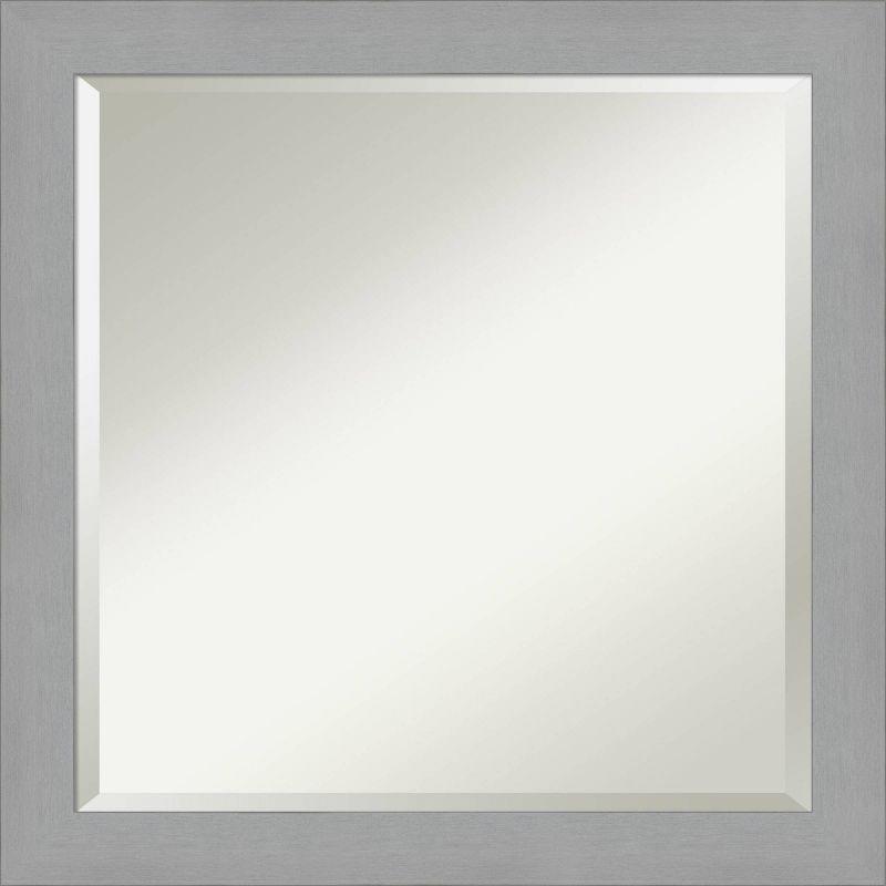 24" x 24" Brushed Nickel Framed Wall Mirror Silver - Amanti Art: Modern Square Beveled, No Assembly Required