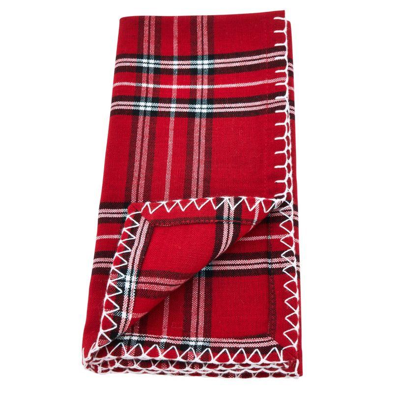 Saro Lifestyle Cotton Dinner Napkin With Plaid Whipstitch Design (Set of 4), 20"x20", Red