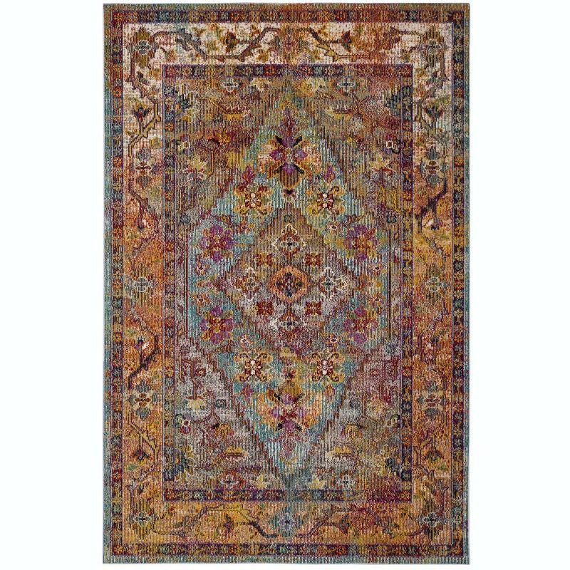 Crystal CRS507 Power Loomed Area Rug - Light Blue/Orange - 6'7"x9'2" - Safavieh.