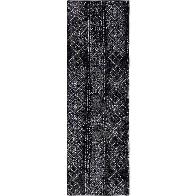 Adirondack ADR111 Non-Shedding Power Loomed Indoor Runner Rug - Black/Silver - 2'6"x10' - Safavieh