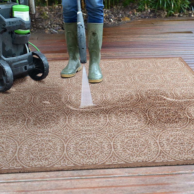 World Rug Gallery Transitional Floral Circles Textured Flat Weave Indoor/Outdoor Area Rug - BROWN 7'10"X10'