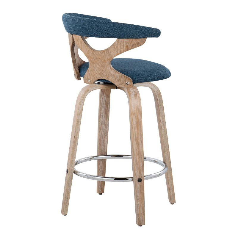 Set of 2 Gardenia Counter Height Barstools White Wash/Blue/Chrome - LumiSource: Swivel, Upholstered, Wood Legs, Foam Padded