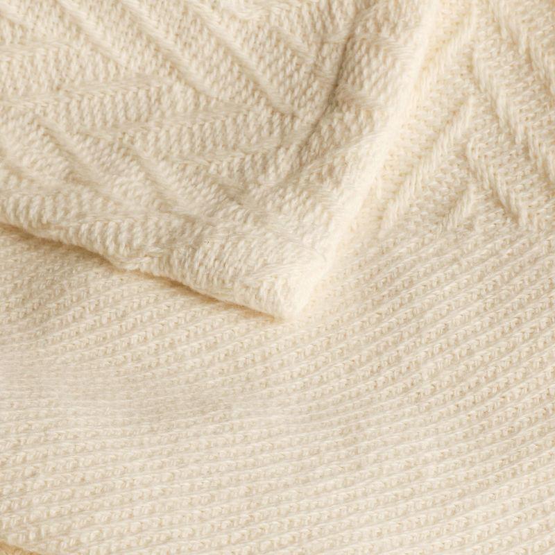 Bed Blanket | Soft 100% Cotton | Herringbone Design | All-Season Thermal Layering by California Design Den - Ivory, King (106" x 94")