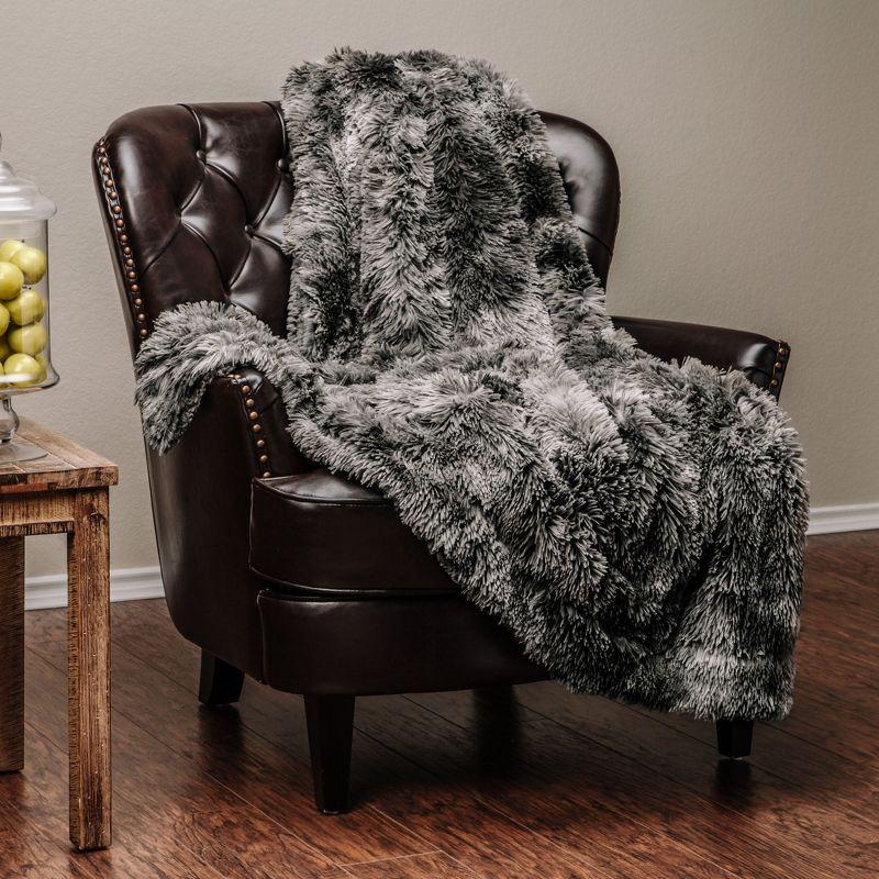 Chanasya Wolf Faux Long Fur Throw Blanket - Soft, Fuzzy Throw Blanket - 50" x 65” - Dark Gray