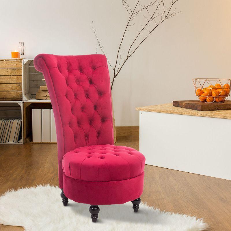 Crimson Red Velvet High Back Tufted Side Chair