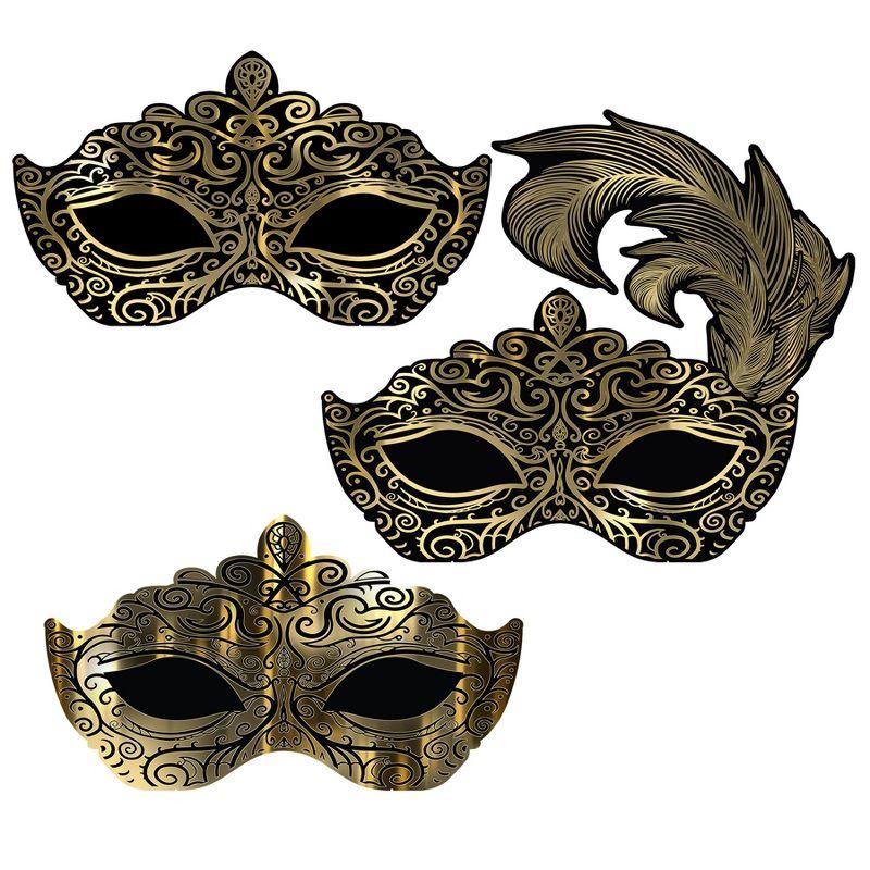 Beistle Masquerade Mask Wall Decorations, Asstd, (3/Box) Multicolored