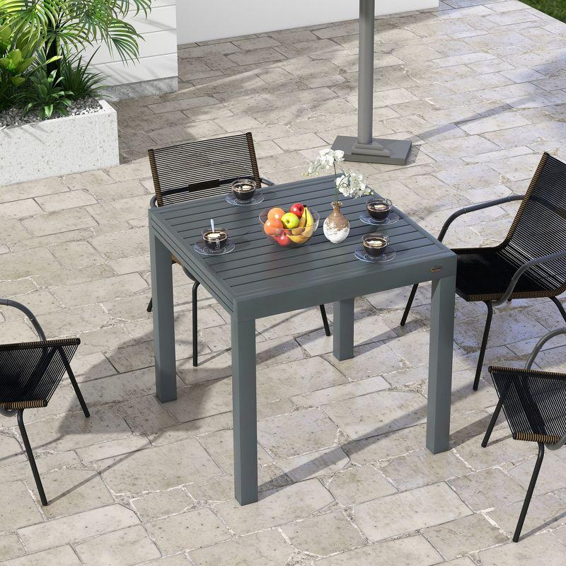Outsunny Expandable Patio Dining Table for 4-6, Aluminum Extendable Outdoor Dining Table for Garden, Backyard, Poolside, Deck, Gray