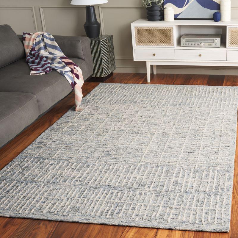 Light Blue Abstract Handmade Wool Rectangular Area Rug 5' x 8'