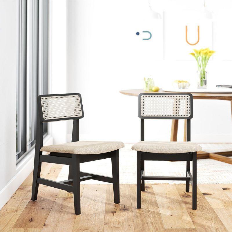 DHP Eleni Cane Dining Chairs, Set of 2, Cream/Black