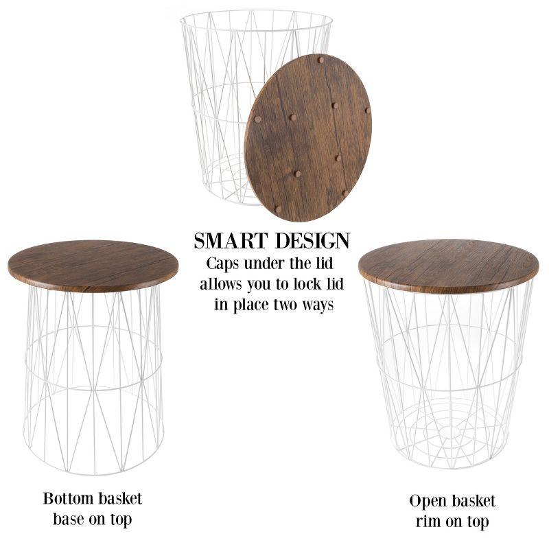 Round Wood and Metal Nesting Side Tables with Storage