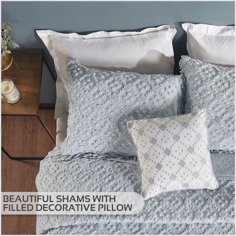 Better Trends Charleston Collection 100% Cotton Bedding sets, Machine Washable Soft and Breathable 4-piece Chenille Bedspread & Sham with Geometric Embroidery, All season