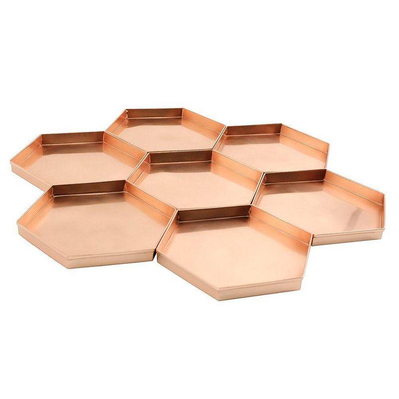 9" 3pc Decorative Hexagonal Stainless Steel Trays Copper Plated Finish - ACHLA Designs: Handmade, Rolled Edges, Indoor/Outdoor Use