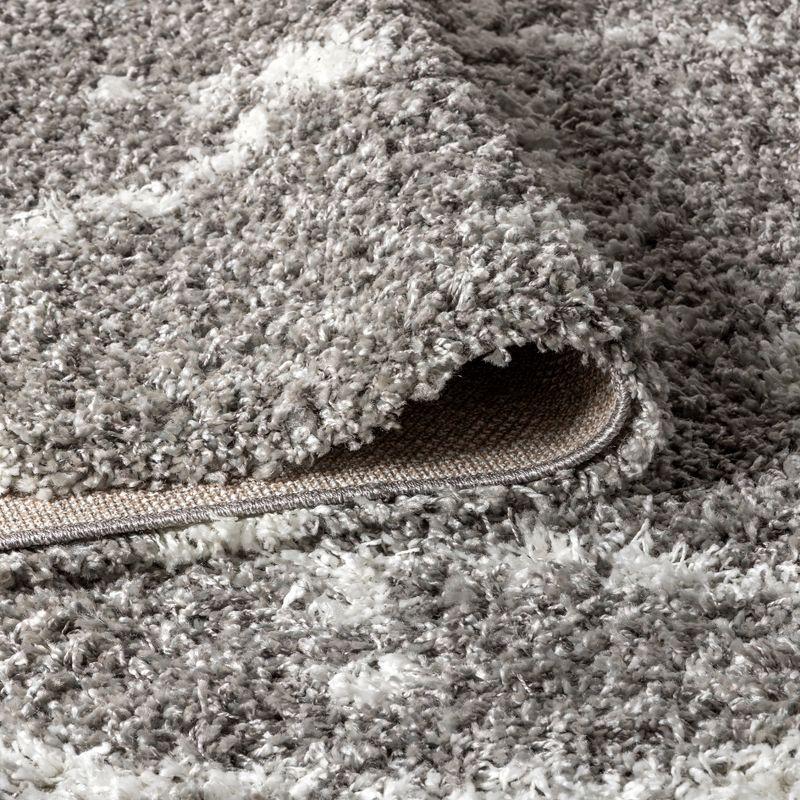 3'x5' Mercer Shag Plush Tassel Moroccan Geometric Trellis Area Rug, Grey/Cream - JONATHAN Y