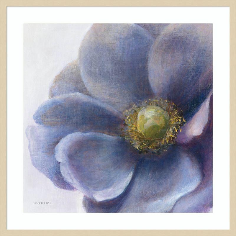 Purple and Blue Anemone Lithograph with Wood Frame, 33 x 33