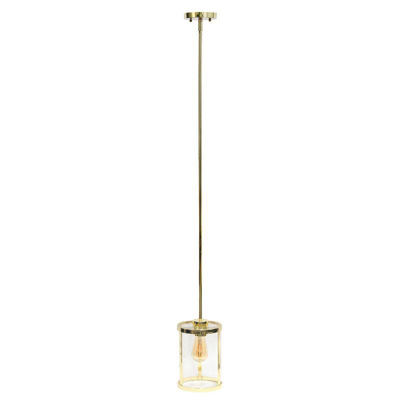 Elegant Farmhouse Gold Pendant with Cylindrical Clear Glass Shade