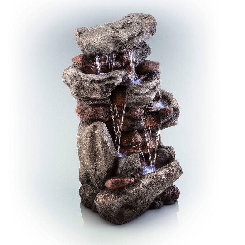 52" Resin Rainforest Rock Tiered Fountain with LED Lights Bronze - Alpine Corporation: Outdoor Garden Decor, Weatherproof