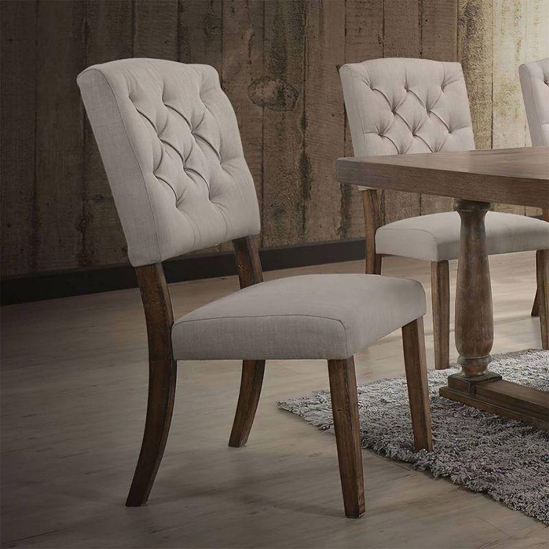 Gray Linen Upholstered High Back Side Chair with Wood Legs