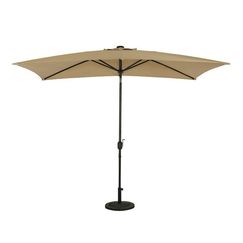 10' x 6.5' Rectangular Nassau Market Patio Umbrella with LED Bulb Lights Champagne - Island Umbrella: Solar-Powered, Weather-Resistant