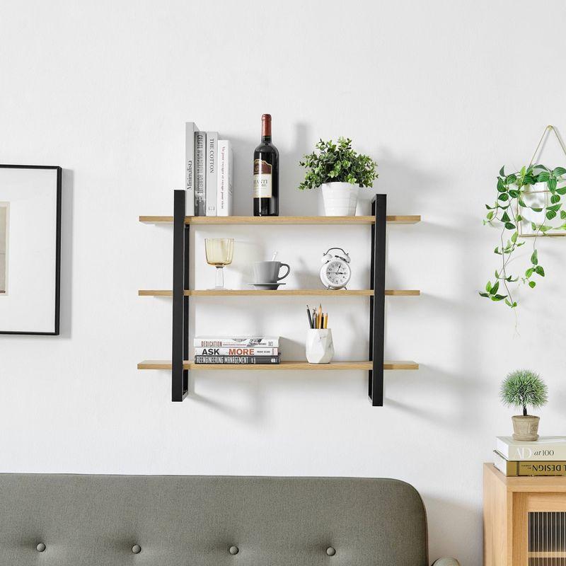 Danya B. 35.5" x 31.5" Rio 3 Tier Floating Bracket Wall Shelf Chestnut: Mid-Century Modern MDF & Iron Storage