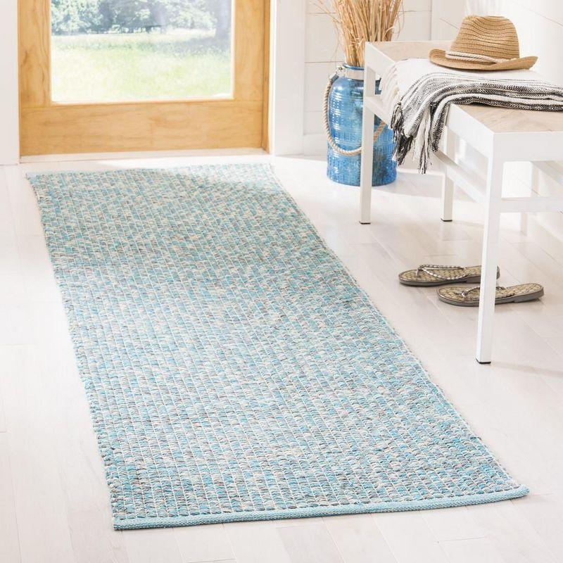 Coastal Breeze Turquoise Cotton 2'3" x 7' Handwoven Runner Rug