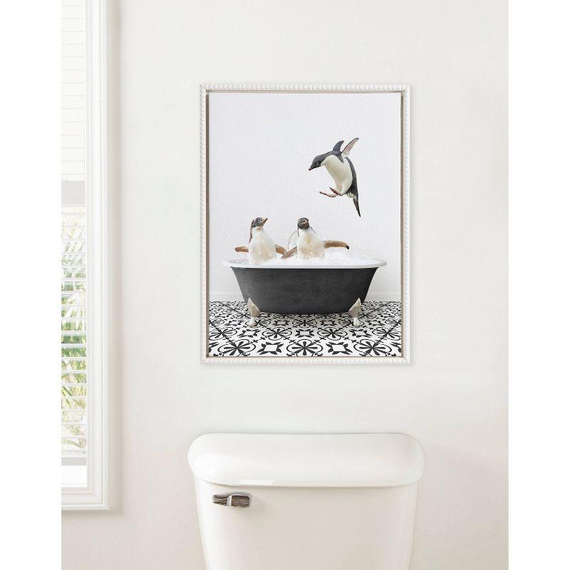 18"x24" Sylvie Beaded Penguins in Black and White Stencil Bath Framed Canvas by Amy Peterson White - Kate & Laurel All Things Decor