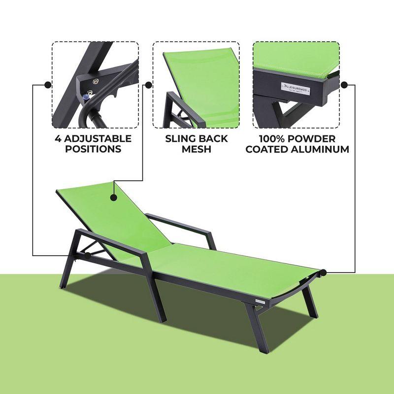 LeisureMod Marlin Patio Sling Chaise Lounge Chair With Arms in Black Aluminum