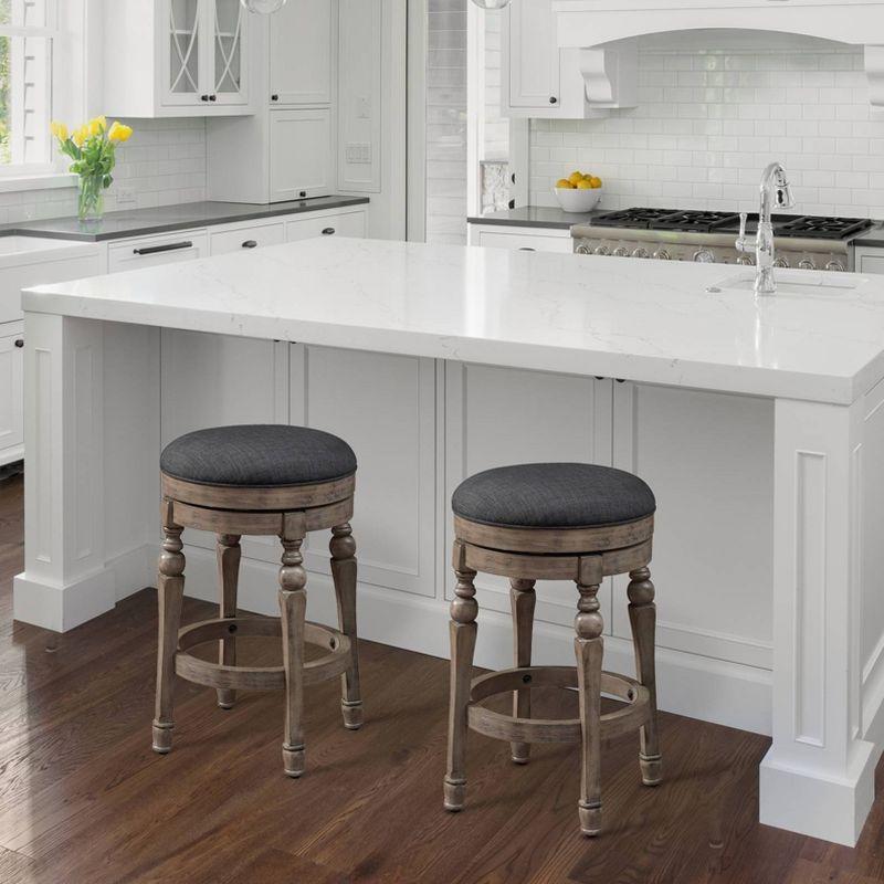 Comfort Pointe Maxwell Counter Height Barstool Charcoal: Linen Look, 360° Swivel, Turned Legs, Floor Glides