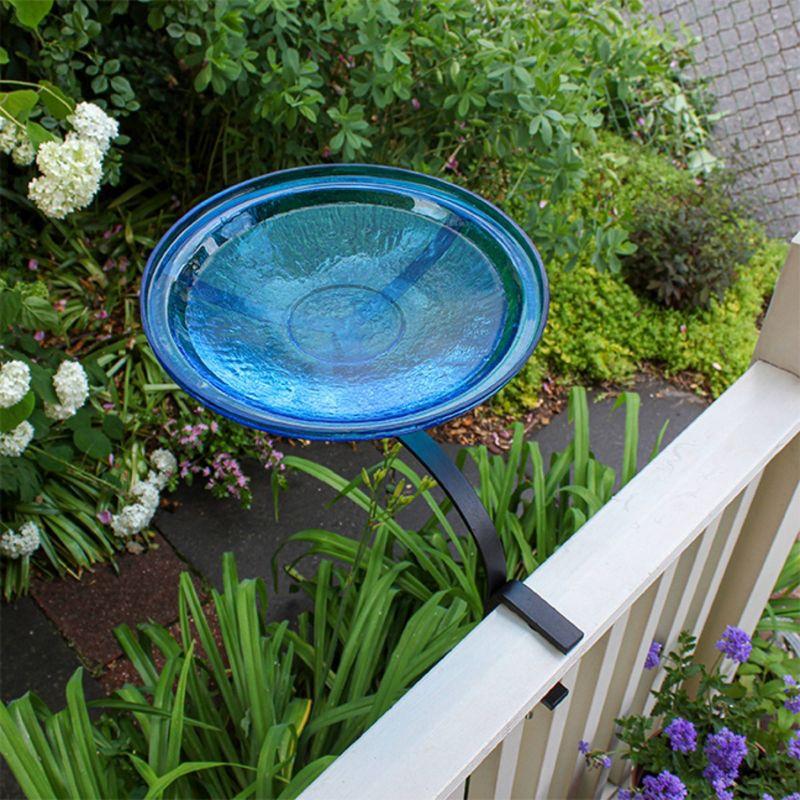 Teal Crackle Glass Birdbath Bowl with Rail Mount Bracket