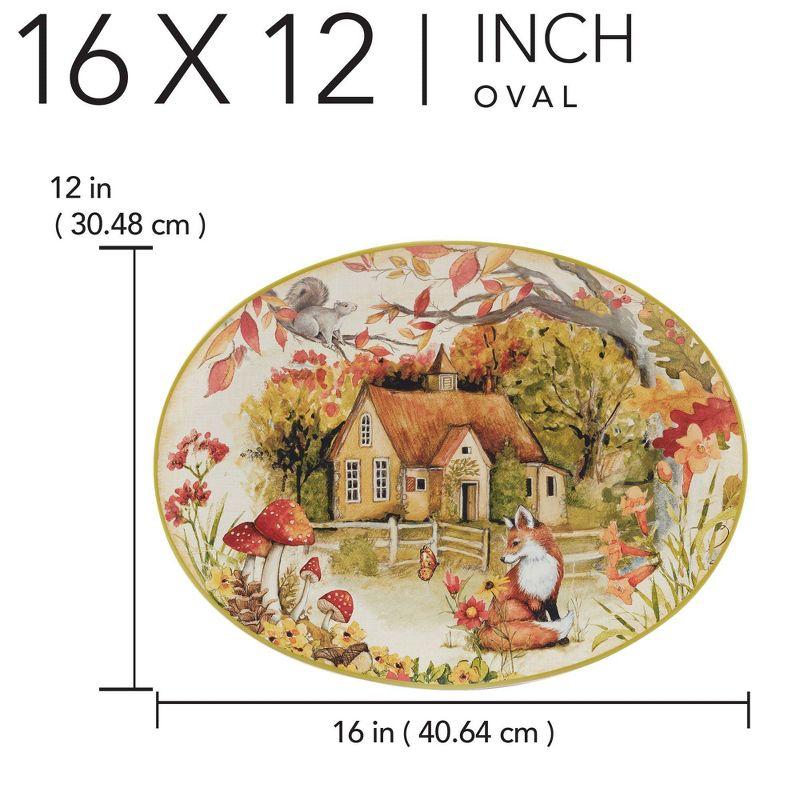 Woodland Critters Ceramic Oval Serving Platter with Cottage Scene