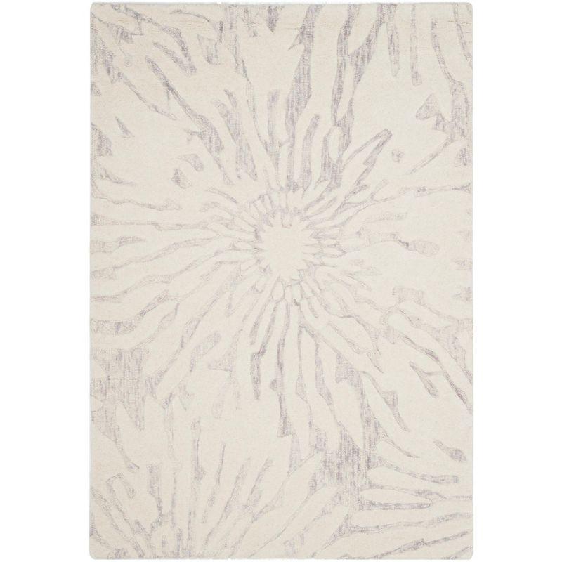 Hand-Tufted Silver/Ivory Wool Rectangular Area Rug, 4' x 6'