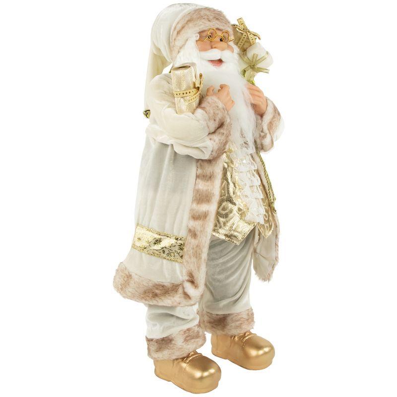 White and Ivory Santa Claus with Gift Bag Christmas Figure