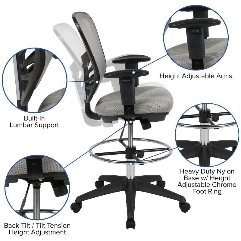 Flash Furniture Mid-Back Mesh Ergonomic Drafting Chair with Adjustable Chrome Foot Ring, Adjustable Arms