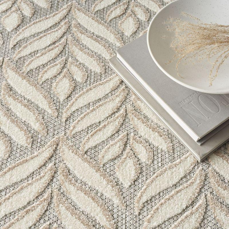 Nourison Aloha Tropical Palm Flatweave High-Low Indoor Outdoor Area Rug Ivory Grey 5'3" x 7'5"