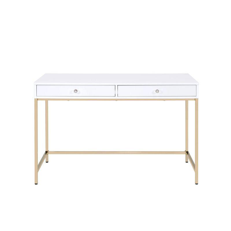 Ottey 2 Drawer Desk White High Gloss/Gold - Acme Furniture