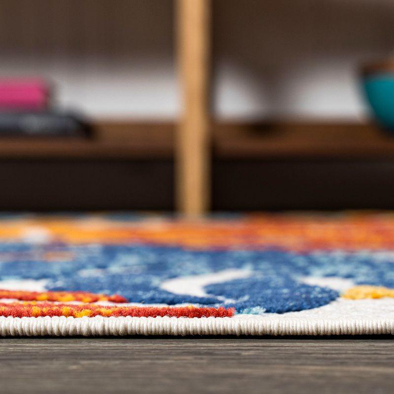 5' Square Tropics Palm Leaves Indoor/Outdoor Area Rug, Cream/Orange - JONATHAN Y