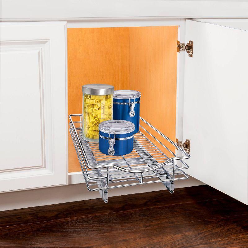 Lynk Professional Slide Out Cabinet Organizer - Pull Out Under Cabinet Sliding Shelf - 11" wide x 18" deep - Chrome: Under Sink Storage