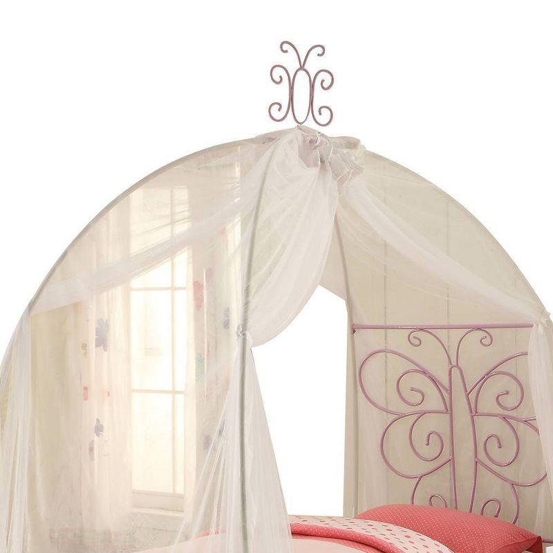 85" Twin Bed White Light Purple - Acme Furniture: Butterfly Headboard, Canopy Curtains, Chrome Frame