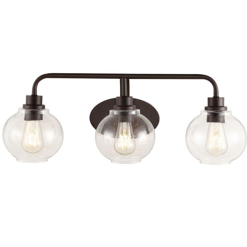 JONATHAN Y Sandrine 26.25" 3-Light Iron/Seeded Glass Cottage Rustic LED Vanity Light, Oil Rubbed Bronze
