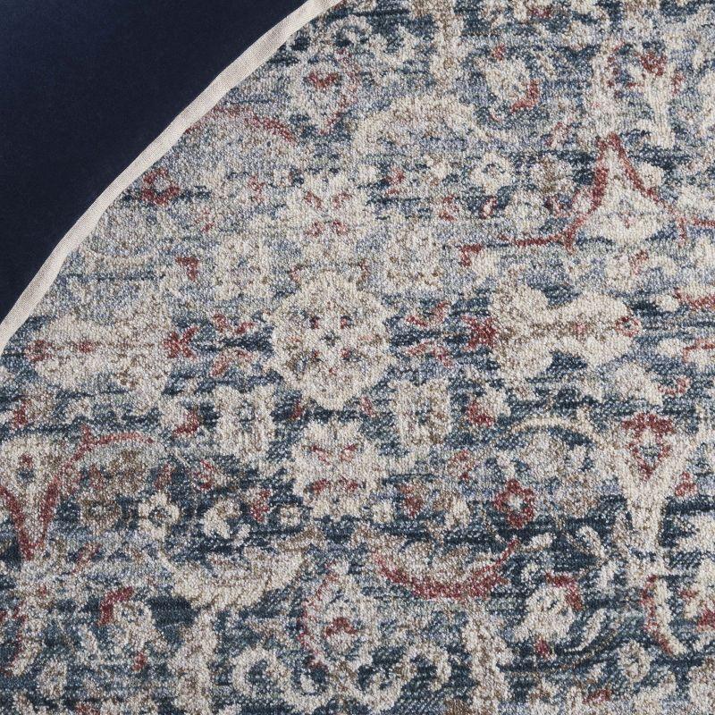 Blue and Rust Hand-Knotted Rectangular Synthetic Area Rug