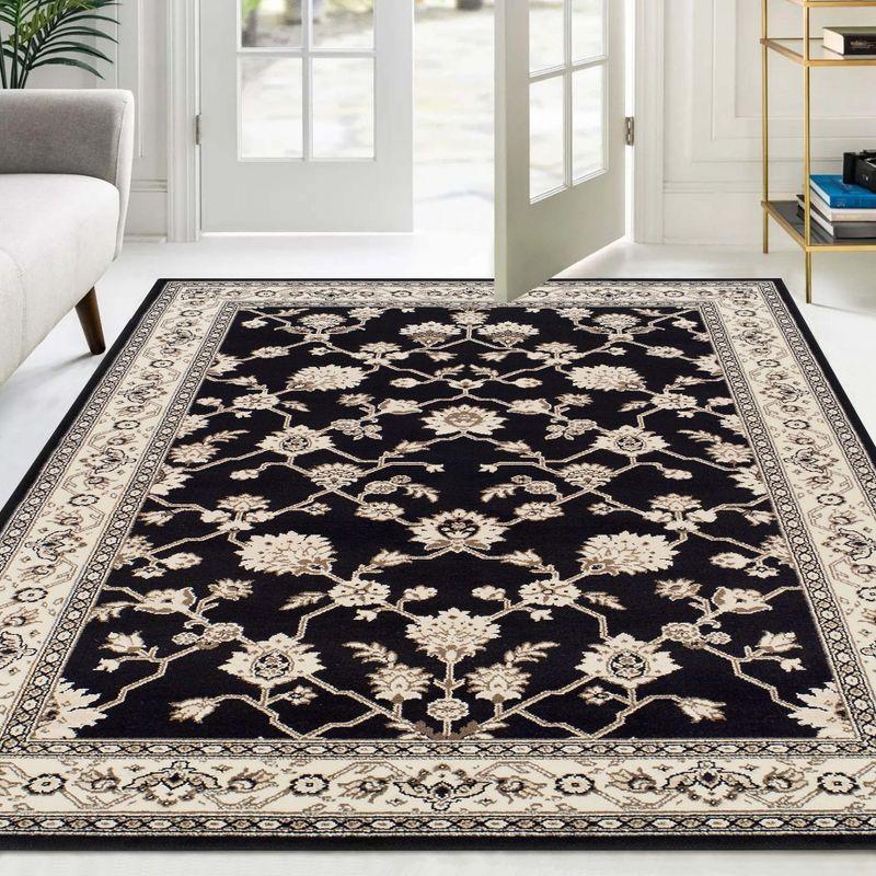 Black Floral Synthetic Traditional Indoor Area Rug