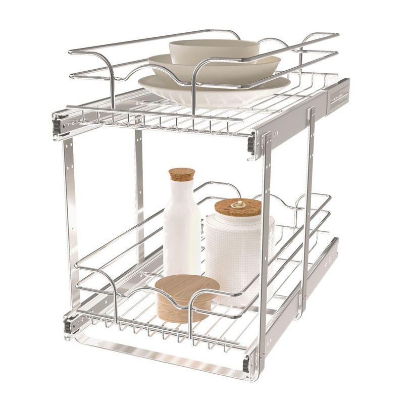 Rev-A-Shelf 5WB2 2-Tier Wire Basket Pull Out Shelf Storage for Kitchen Base Cabinet Organization, Chrome