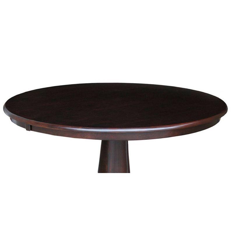 36" Round Top Pedestal Dining Table Dark Brown - International Concepts: Solid Wood, Kitchen Table