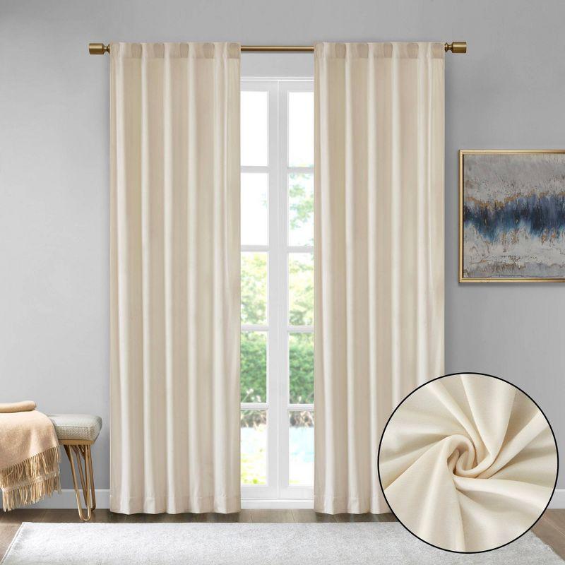Set of 2 (63"x37") Bryce Poly Velvet Room Darkening Curtain Panels Ivory: Modern Living Room Decor by 510 Design