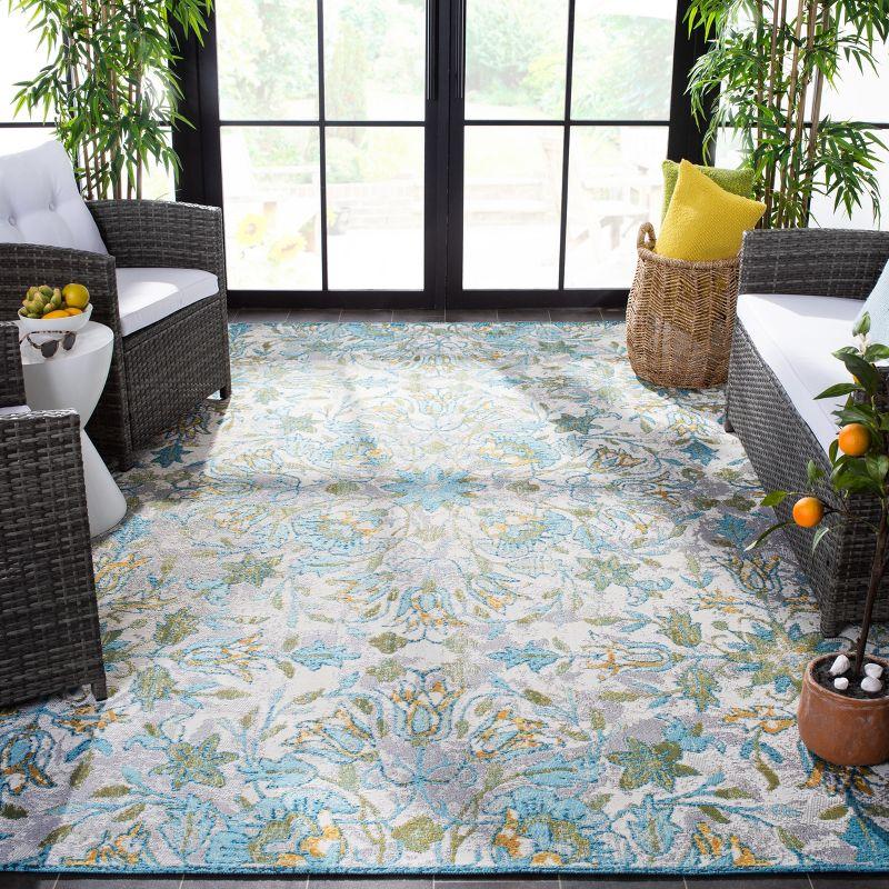 Ivory Floral Easy-Care Synthetic Rectangular Area Rug