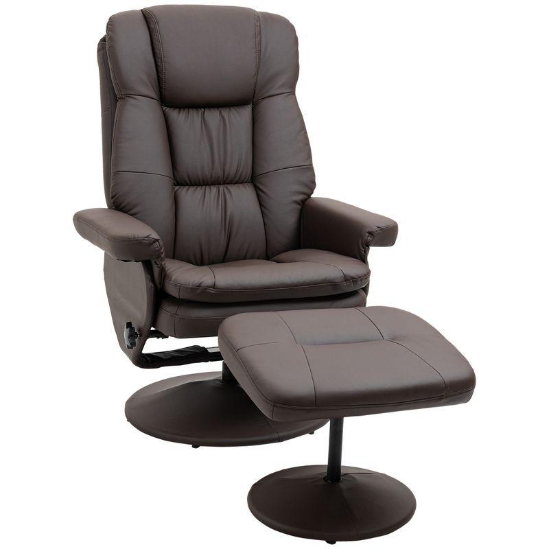 Hokku Designs Recliner And Ottoman With Wrapped Base, Swivel PU Leather Reclining Chair With Footrest For Living Room, Bedroom And Home Office
