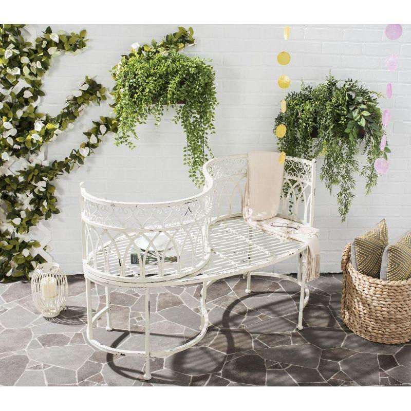 Lara Kissing Bench - Outdoor - PAT5005 - Antique White - Safavieh