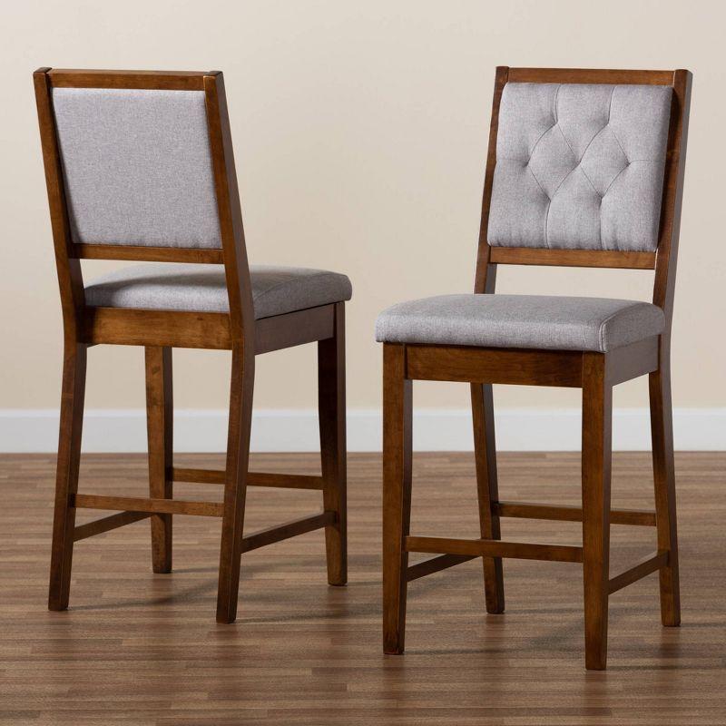 2pc Gideon Fabric Upholstered and Wood Counter Height Barstool Set Gray/Walnut Brown - Baxton Studio: Polyester, Fixed Height, Rectangle Shape