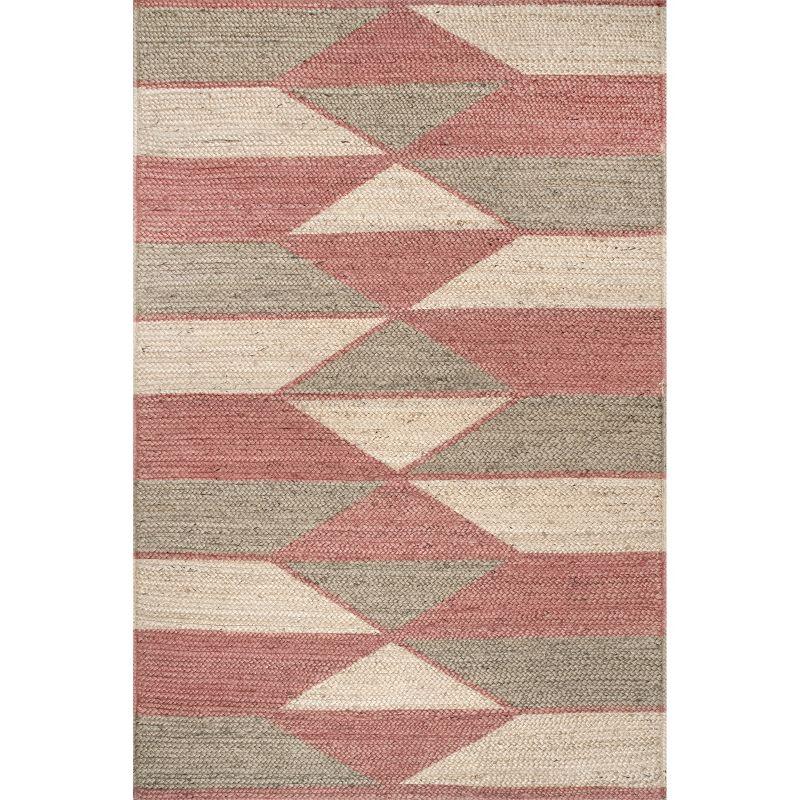 nuLOOM Solange Braided Jute Diamond Stripes Area Rug