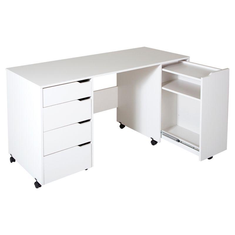 Pure White Mobile Craft Workstation with Drawers and Sliding Shelf