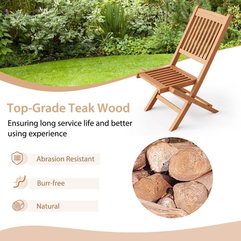 Costway 2 PCS Patio Folding Chair Indonesia Teak High Back Dining Slatted Seat Portable Outdoor